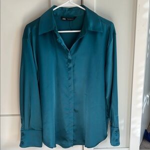 Zara Blue Cuffed Sleeve Button Down Shirt